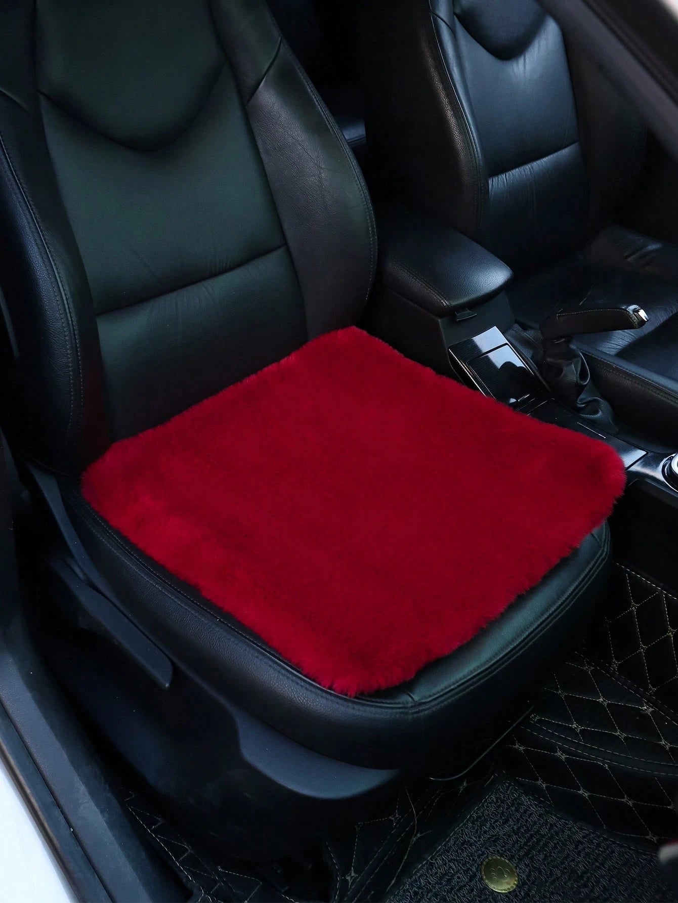 1pc Red Plush Car Front Seat Cushion, Universal Car Interior Decor,Car Accessories