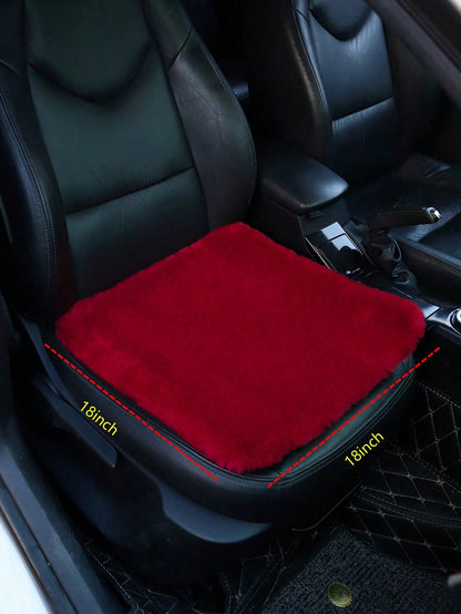 1pc Red Plush Car Front Seat Cushion, Universal Car Interior Decor,Car Accessories