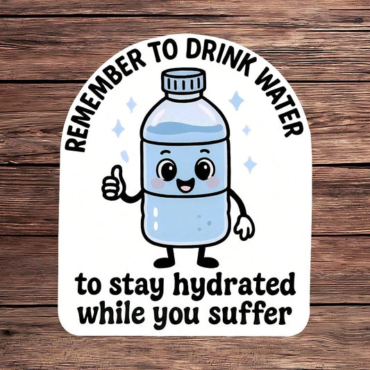 1PC Remember To Drink Water While You Suffer Sticker, Cute Hydration Bottle Laptop Decal, Stay Hydrated Reminder Vinyl, Self Care Gift, Waterproof Peel & Stick Water Bottle Sticker