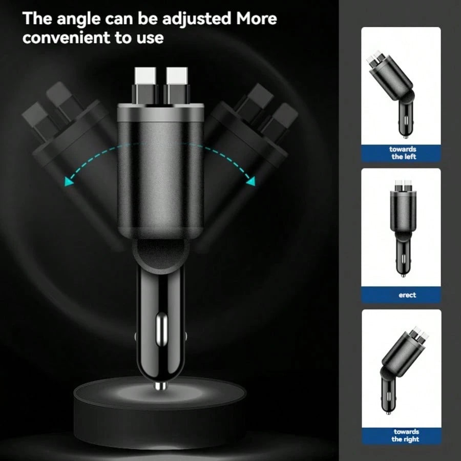 1pc Retractable 5-In-1 Car Charger Adapter, Built-In Retractable Cable, Dual PD 3.1A Super Fast Charging Ports, Digital Voltage Display, Universal Car Charger, Suitable For Phones, Tablets And Electro