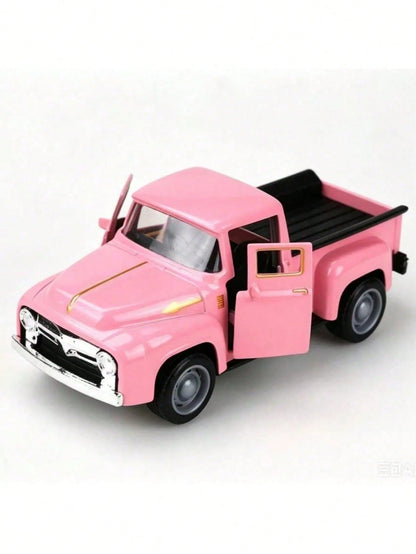 1pc Retro Alloy Metal Pickup Truck Decoration- Pink & Red Classic Car Model With Decor, Openable Doors, Required- Ideal For Home & Office Decor, Toy Vehicle Collection