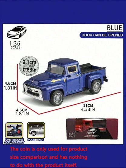 1pc Retro Alloy Metal Pickup Truck Decoration- Pink & Red Classic Car Model With Decor, Openable Doors, Required- Ideal For Home & Office Decor, Toy Vehicle Collection