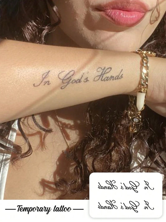 1pc Retro Script English Short Sentence Double-Design Temporary Tattoo Sticker With Simulated Tattoo Design, Suitable For Travel, Music Festivals, Games, Graduation Gifts, Lasts For 3-5 Days