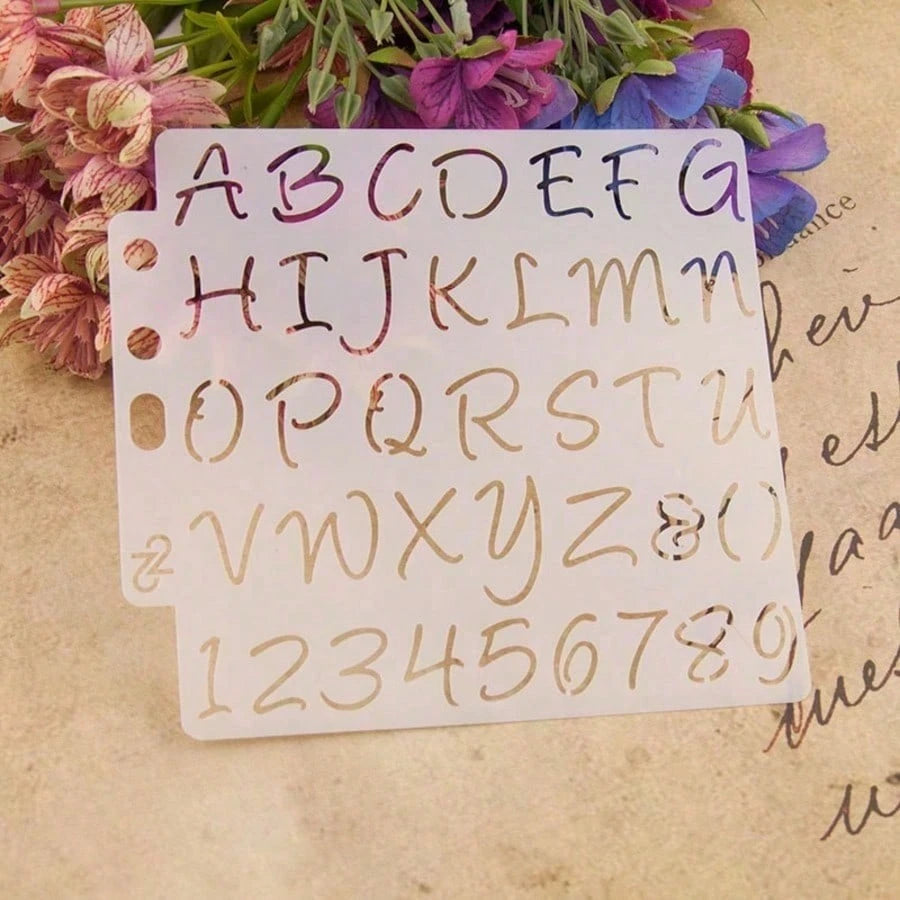 1pc Reusable Layered Stencil Template- Hollow Art Letter & Number Symbols, Ideal For Bullet Journaling, Scrapbooking, DIY Alphabet Stencils For Wall & Furniture Decoration