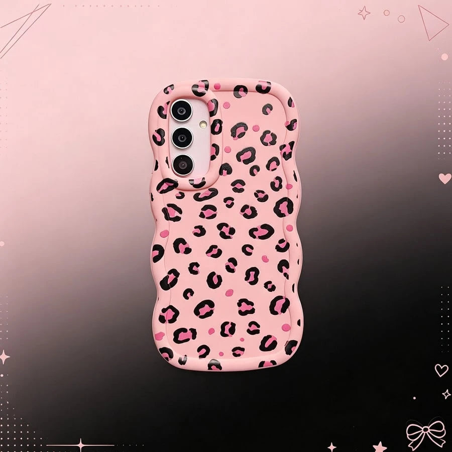 1pc Rose Red Leopard Print Minimalist Black Pink Cute Matte Fresh European American Ins Gentle Style Beautiful Fashion Vintage, Macaron Color Full Coverage Anti-Drop Fresh Colorful Wave Shape Cream St
