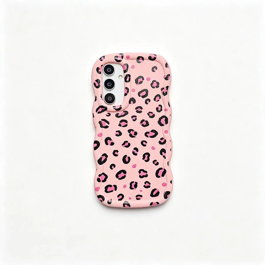 1pc Rose Red Leopard Print Minimalist Black Pink Cute Matte Fresh European American Ins Gentle Style Beautiful Fashion Vintage, Macaron Color Full Coverage Anti-Drop Fresh Colorful Wave Shape Cream St