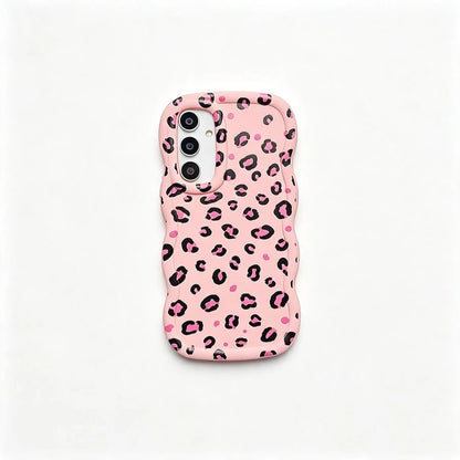 1pc Rose Red Leopard Print Minimalist Black Pink Cute Matte Fresh European American Ins Gentle Style Beautiful Fashion Vintage, Macaron Color Full Coverage Anti-Drop Fresh Colorful Wave Shape Cream St
