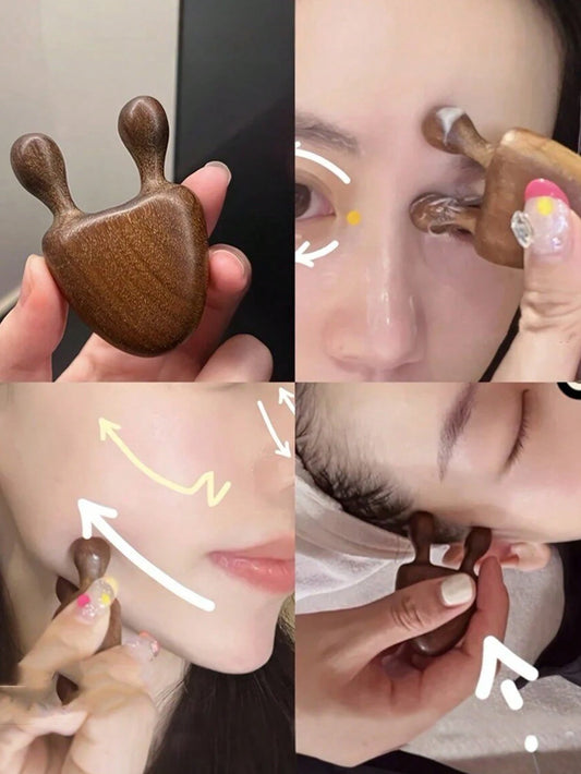 1pc Sandalwood Massager + 1pc Storage Bag, Face Massage & Chin Lifting Tool, Facial Care Massager, Relaxing Head & Eye Massager, Portable Beauty Care Tool, Massage Device, Mother's Day Gift, Christmas