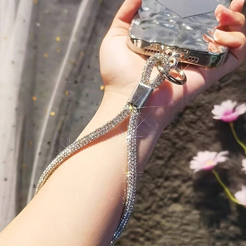 1pc Shiny Rhinestone Crystal Short Phone Lanyard Wrist Strap Anti-Loss Phone Chain Compatible With IPhone/ Series Durable Fashion Y2K Full Rhinestone Phone Lanyard For Women