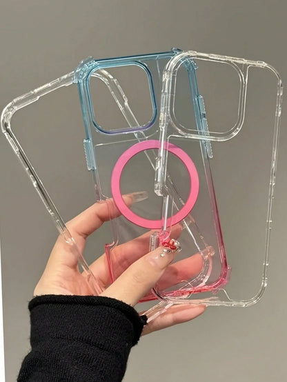 1pc Silicone Cute Magnetic Gradient Color Magnetic Wireless Charging Phone Case Soft Silicone Back Cover Candy Color Compatible With IPhone 17 Air 16 15 14 13 12 11 Pro Max Plus Spring Gift