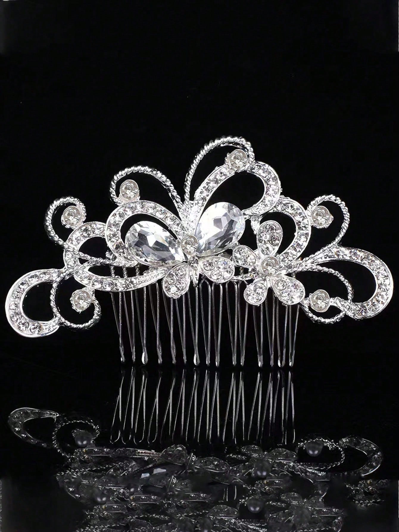 1pc Silver & Gold Tone Elegant Lady Princess Bridal Hair Comb Headpiece Set, Fashionable Exquisite Faux Pearl Plum Blossom Heart Shaped Design, Romantic Dinner, Summer