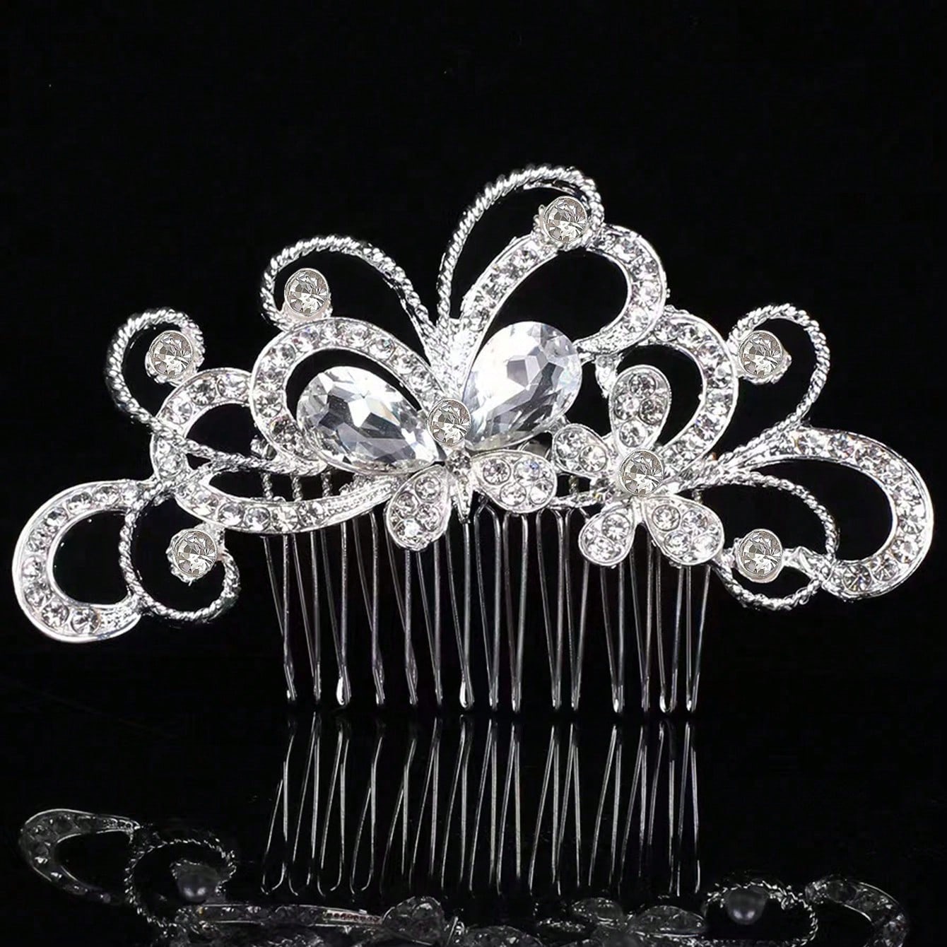 1pc Silver & Gold Tone Elegant Lady Princess Bridal Hair Comb Headpiece Set, Fashionable Exquisite Faux Pearl Plum Blossom Heart Shaped Design, Romantic Dinner, Summer