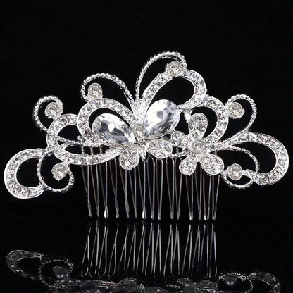 1pc Silver & Gold Tone Elegant Lady Princess Bridal Hair Comb Headpiece Set, Fashionable Exquisite Faux Pearl Plum Blossom Heart Shaped Design, Romantic Dinner, Summer