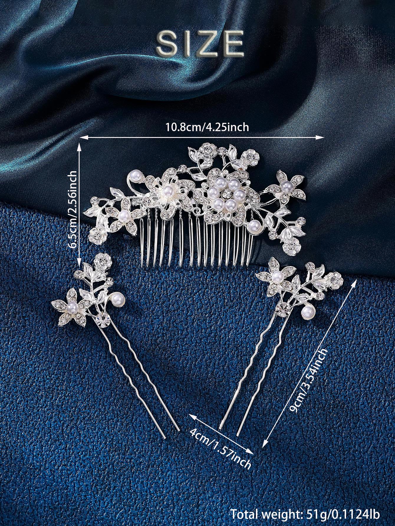 1pc Silver & Gold Tone Elegant Lady Princess Bridal Hair Comb Headpiece Set, Fashionable Exquisite Faux Pearl Plum Blossom Heart Shaped Design, Romantic Dinner, Summer