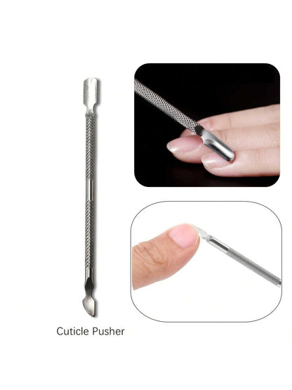 1pc Silver Nail & Cuticle Pusher Tool For Manicure And Pedicure, Professional Nail Cleaning And Design Tool, Diy At Home Or For Nail Salons Nails Nails Supplies Nail Stuff