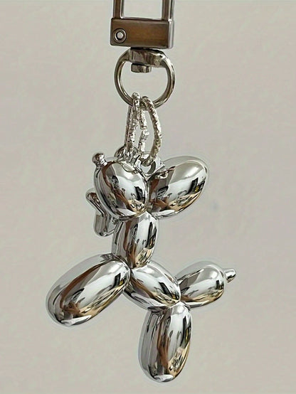 1pc Silver Star Balloon Puppy Keychain- Fashionable Handbag, Backpack & Wallet Accessory, With Heart Pendant And Adjustable Clasp, Bag Charm Keyring, Car Key Chain, Unique Gift For Women, Suitable Fo