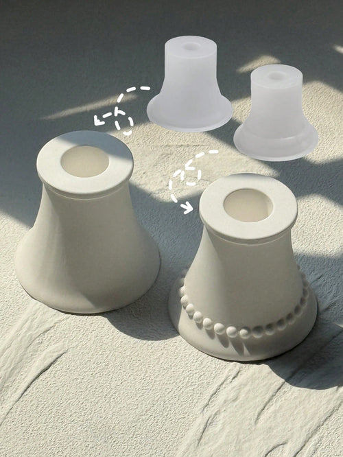 1pc Smooth/Dotted Edge Candle Holder Base Silicone Mold, DIY Creative European Minimalist Candle Holder Plaster Mold, Suitable For Home Decor/Gift Ornament Epoxy Resin Mold, Handmade Casting Mold, Art