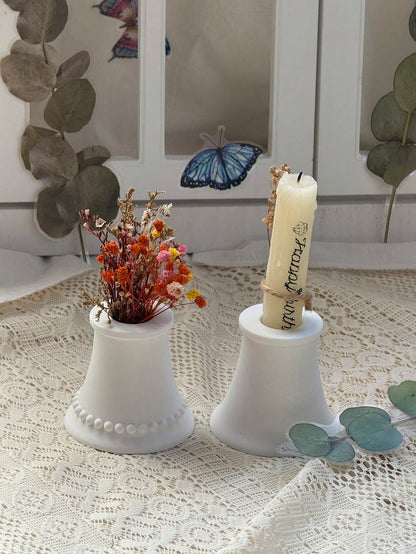 1pc Smooth/Dotted Edge Candle Holder Base Silicone Mold, DIY Creative European Minimalist Candle Holder Plaster Mold, Suitable For Home Decor/Gift Ornament Epoxy Resin Mold, Handmade Casting Mold, Art
