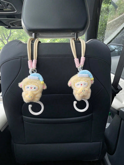 1pc Soft Plush Sheep Car Seat Back Hook, Sleeping Sheep Star Moon Accessory, Rotating Storage Hook For Car Interior, Cartoon Sheep Doll Car Seat Decoration Accessory, Creative Sheep Car Seat Back Hook