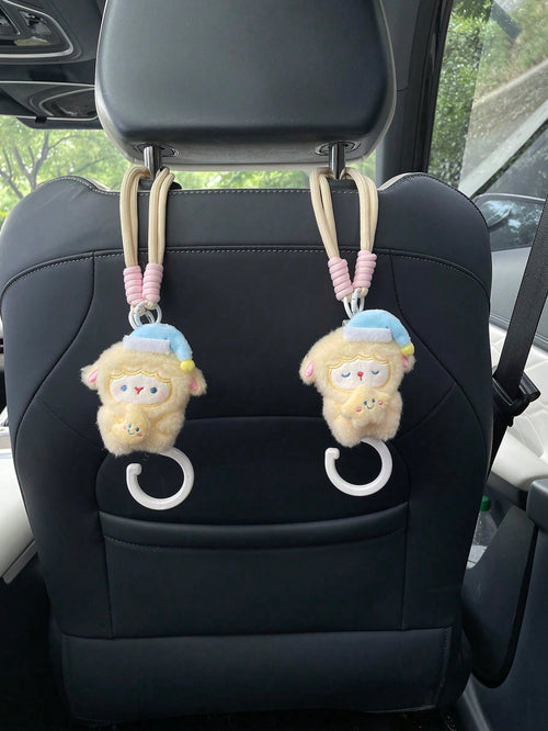 1pc Soft Plush Sheep Car Seat Back Hook, Sleeping Sheep Star Moon Accessory, Rotating Storage Hook For Car Interior, Cartoon Sheep Doll Car Seat Decoration Accessory, Creative Sheep Car Seat Back Hook