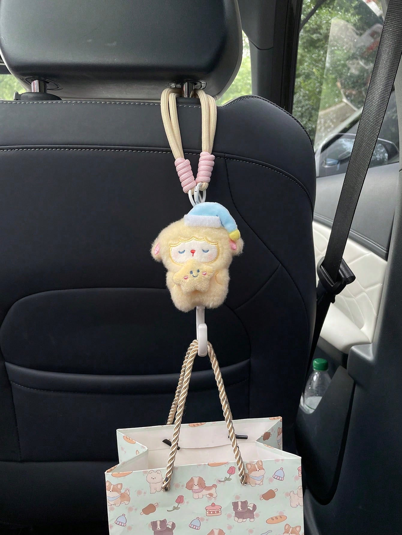 1pc Soft Plush Sheep Car Seat Back Hook, Sleeping Sheep Star Moon Accessory, Rotating Storage Hook For Car Interior, Cartoon Sheep Doll Car Seat Decoration Accessory, Creative Sheep Car Seat Back Hook