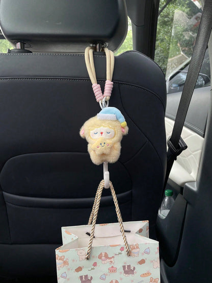 1pc Soft Plush Sheep Car Seat Back Hook, Sleeping Sheep Star Moon Accessory, Rotating Storage Hook For Car Interior, Cartoon Sheep Doll Car Seat Decoration Accessory, Creative Sheep Car Seat Back Hook