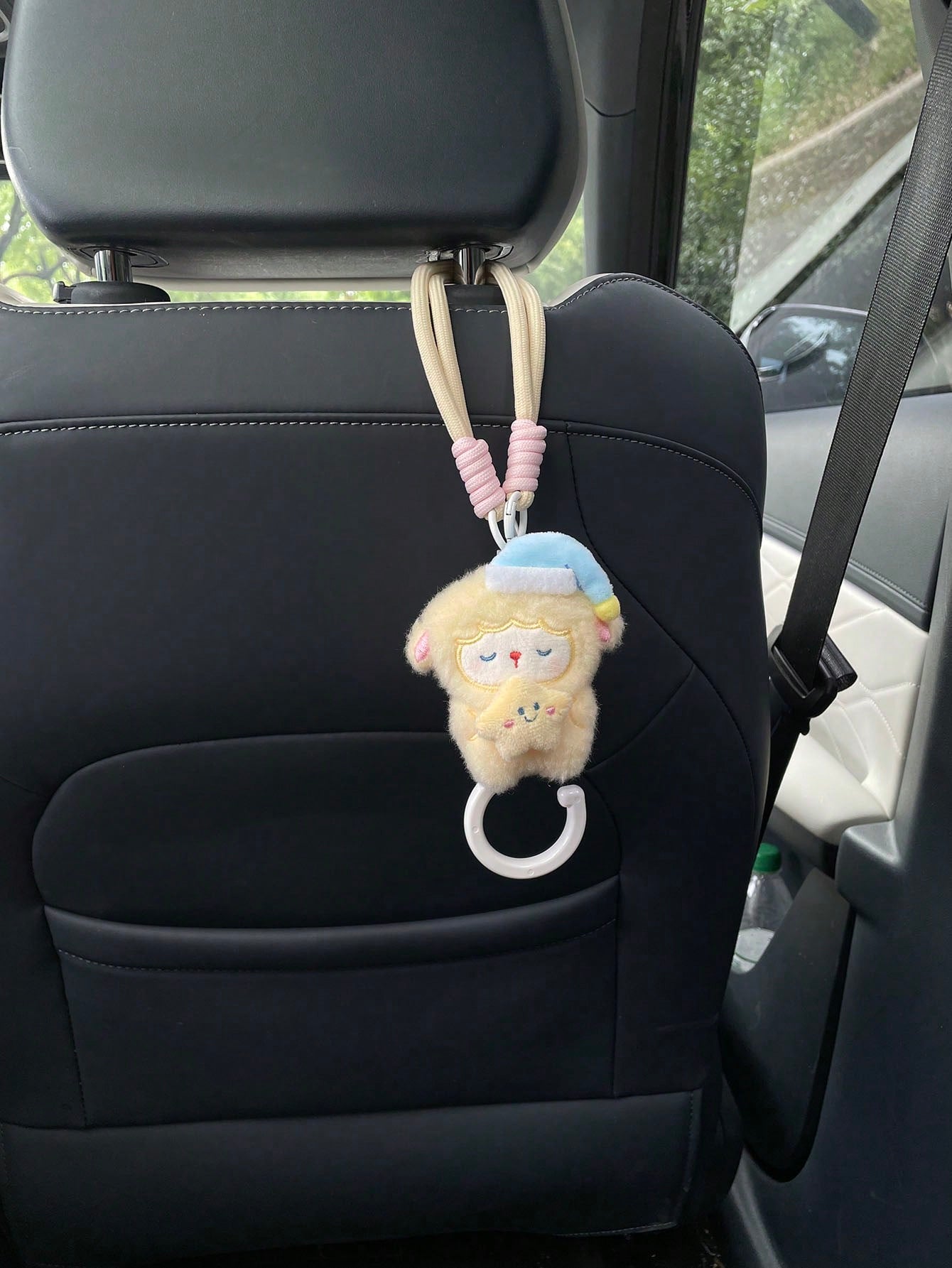 1pc Soft Plush Sheep Car Seat Back Hook, Sleeping Sheep Star Moon Accessory, Rotating Storage Hook For Car Interior, Cartoon Sheep Doll Car Seat Decoration Accessory, Creative Sheep Car Seat Back Hook