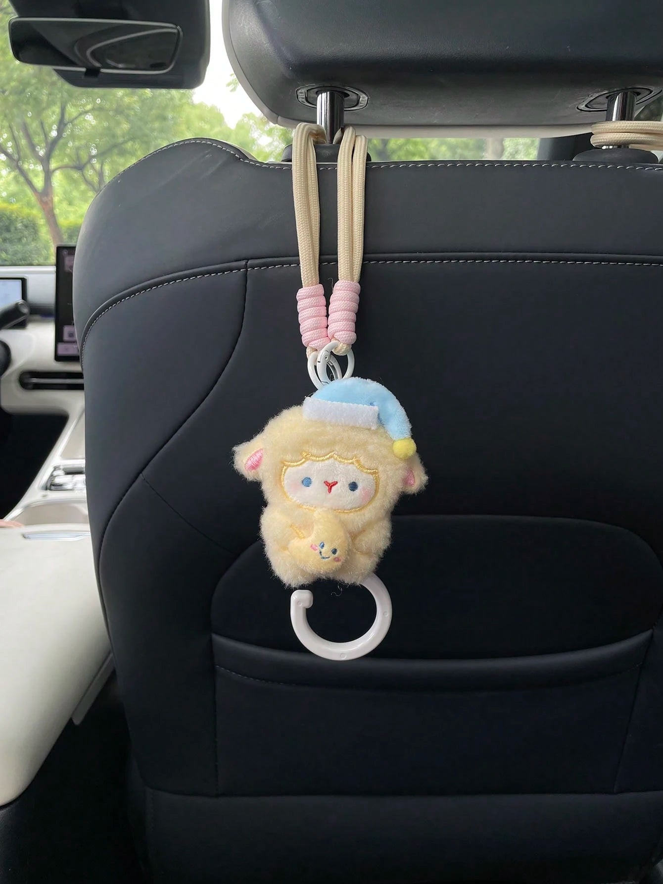 1pc Soft Plush Sheep Car Seat Back Hook, Sleeping Sheep Star Moon Accessory, Rotating Storage Hook For Car Interior, Cartoon Sheep Doll Car Seat Decoration Accessory, Creative Sheep Car Seat Back Hook