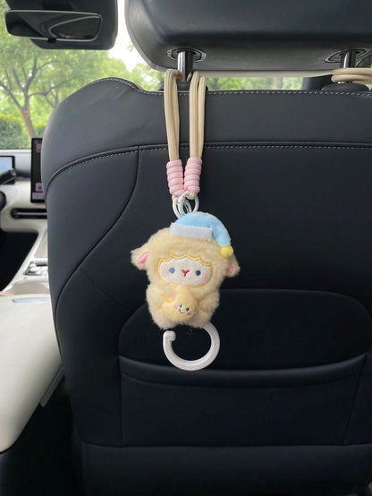 1pc Soft Plush Sheep Car Seat Back Hook, Sleeping Sheep Star Moon Accessory, Rotating Storage Hook For Car Interior, Cartoon Sheep Doll Car Seat Decoration Accessory, Creative Sheep Car Seat Back Hook