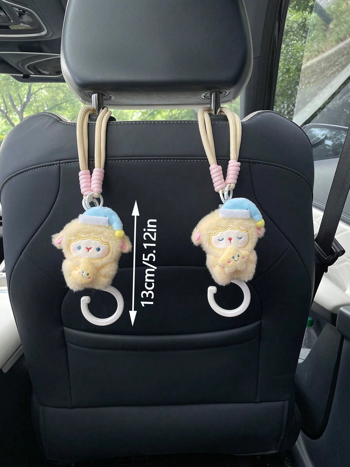 1pc Soft Plush Sheep Car Seat Back Hook, Sleeping Sheep Star Moon Accessory, Rotating Storage Hook For Car Interior, Cartoon Sheep Doll Car Seat Decoration Accessory, Creative Sheep Car Seat Back Hook