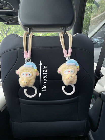 1pc Soft Plush Sheep Car Seat Back Hook, Sleeping Sheep Star Moon Accessory, Rotating Storage Hook For Car Interior, Cartoon Sheep Doll Car Seat Decoration Accessory, Creative Sheep Car Seat Back Hook