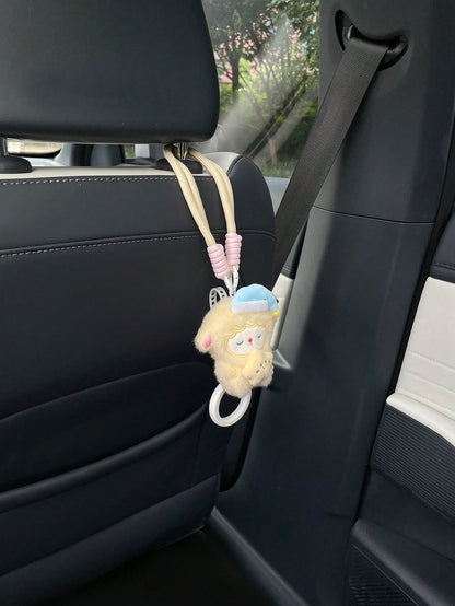 1pc Soft Plush Sheep Car Seat Back Hook, Sleeping Sheep Star Moon Accessory, Rotating Storage Hook For Car Interior, Cartoon Sheep Doll Car Seat Decoration Accessory, Creative Sheep Car Seat Back Hook