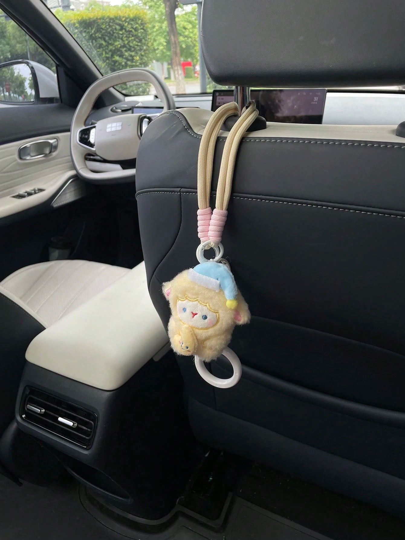 1pc Soft Plush Sheep Car Seat Back Hook, Sleeping Sheep Star Moon Accessory, Rotating Storage Hook For Car Interior, Cartoon Sheep Doll Car Seat Decoration Accessory, Creative Sheep Car Seat Back Hook