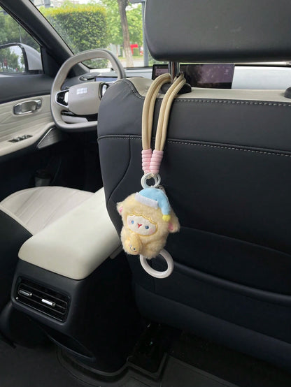 1pc Soft Plush Sheep Car Seat Back Hook, Sleeping Sheep Star Moon Accessory, Rotating Storage Hook For Car Interior, Cartoon Sheep Doll Car Seat Decoration Accessory, Creative Sheep Car Seat Back Hook