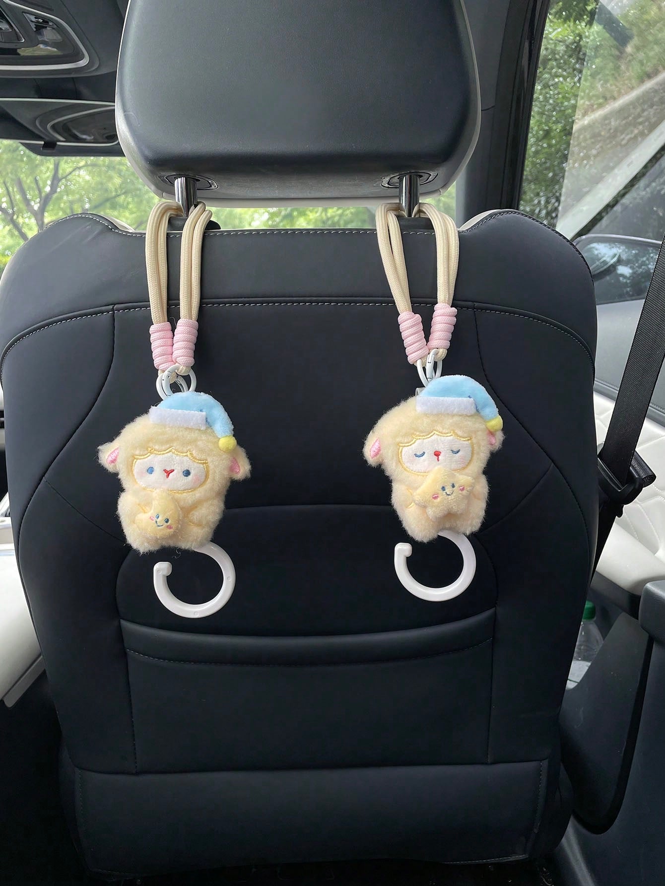 1pc Soft Plush Sheep Car Seat Back Hook, Sleeping Sheep Star Moon Accessory, Rotating Storage Hook For Car Interior, Cartoon Sheep Doll Car Seat Decoration Accessory, Creative Sheep Car Seat Back Hook