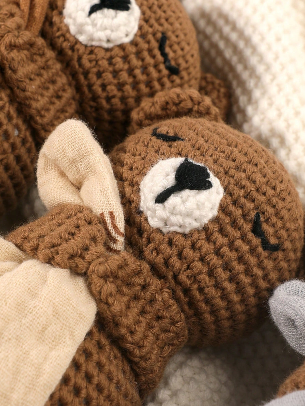 1pc Soft Solid Color Baby Comforting Towel, Brown Bear Design, Face Towel, Drool Towel, Soft Comforting Towel In White, Blue, Coffee, Brown Colors