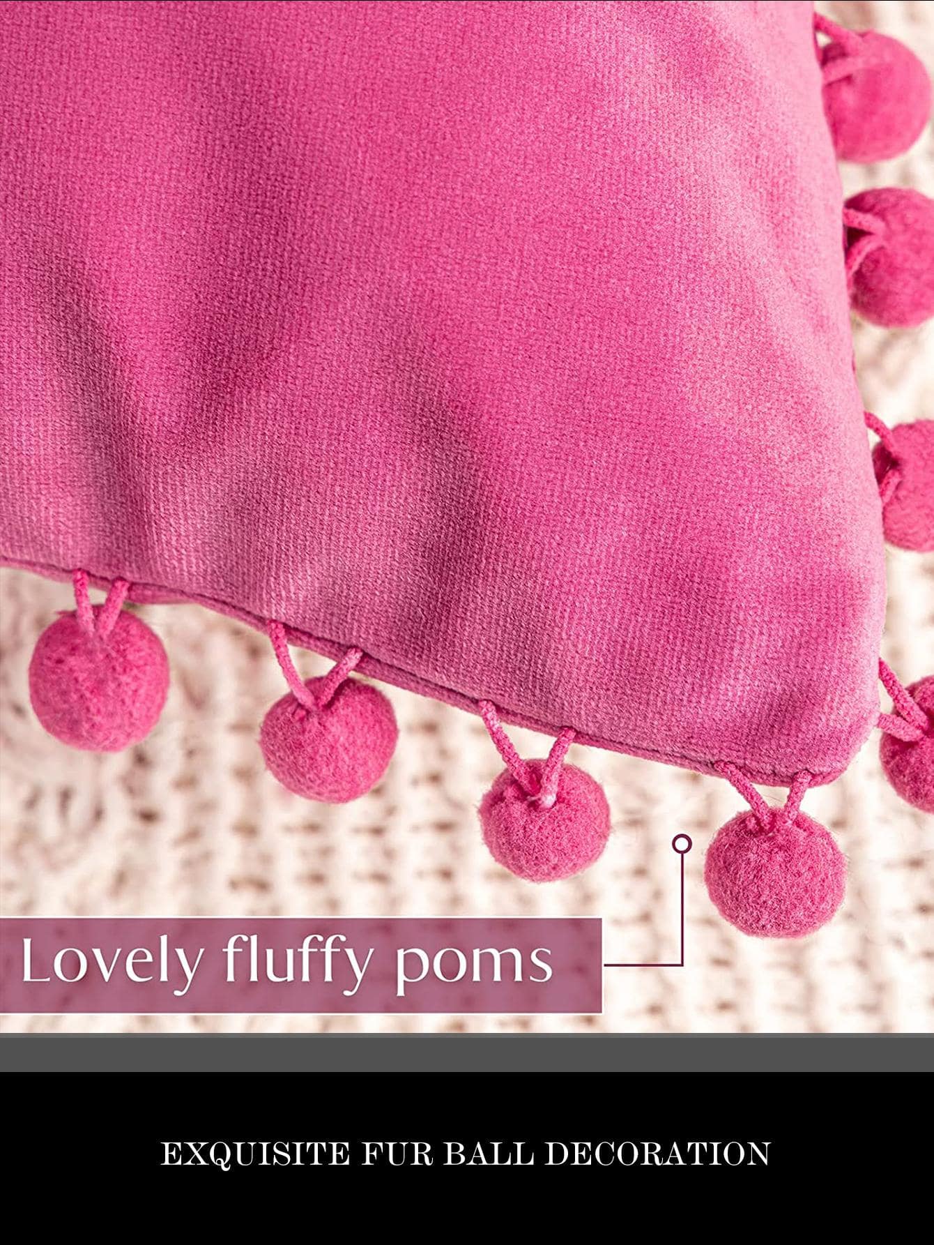 1pc Solid Color Cushion Cover Without Filler, Pom Pom Decor Chemical Fiber Decorative Throw Pillow Case For Living Room, Home Decor