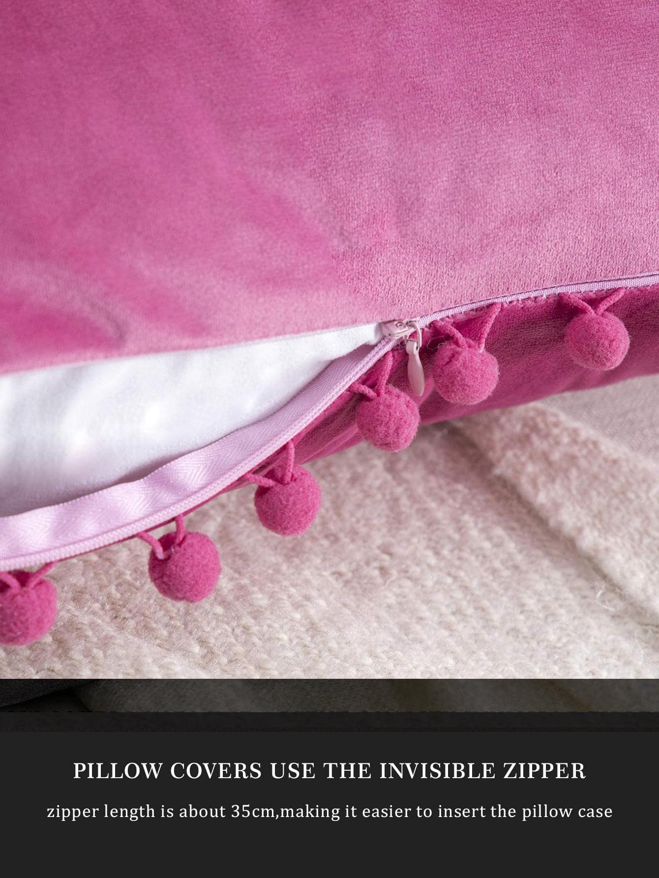1pc Solid Color Cushion Cover Without Filler, Pom Pom Decor Chemical Fiber Decorative Throw Pillow Case For Living Room, Home Decor