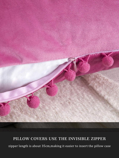 1pc Solid Color Cushion Cover Without Filler, Pom Pom Decor Chemical Fiber Decorative Throw Pillow Case For Living Room, Home Decor