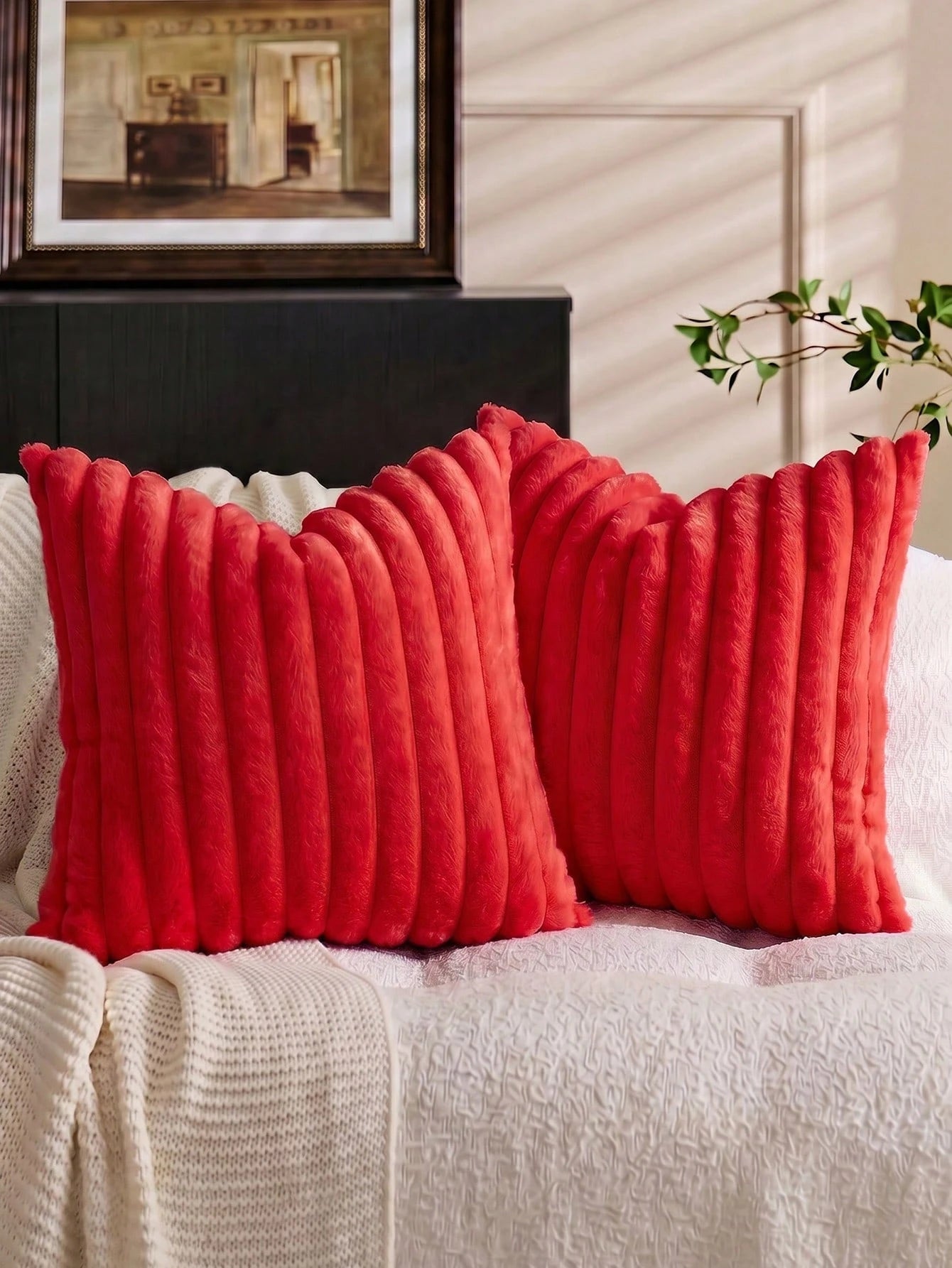 1pc Solid Color Faux Rabbit Fur Pillowcase, Square Cushion Cover, Holiday Home Decor Pillow, Soft & Comfortable Faux Rabbit Fur Fabric, Modern Decorative Sofa, Home Bedroom, Dorm Use