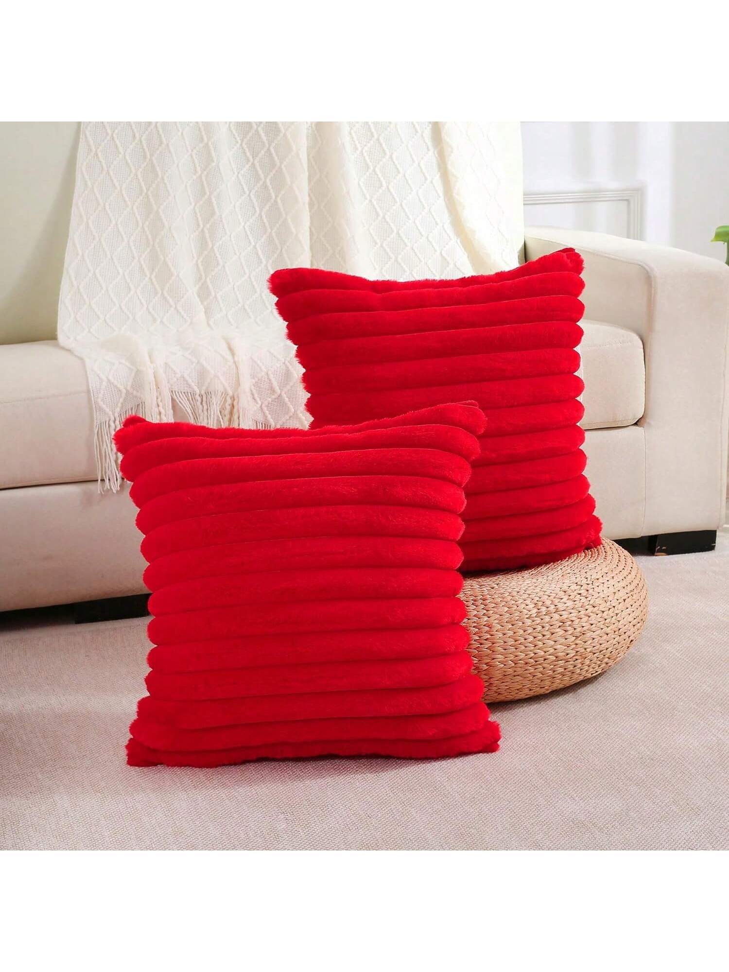 1pc Solid Color Faux Rabbit Fur Pillowcase, Square Cushion Cover, Holiday Home Decor Pillow, Soft & Comfortable Faux Rabbit Fur Fabric, Modern Decorative Sofa, Home Bedroom, Dorm Use
