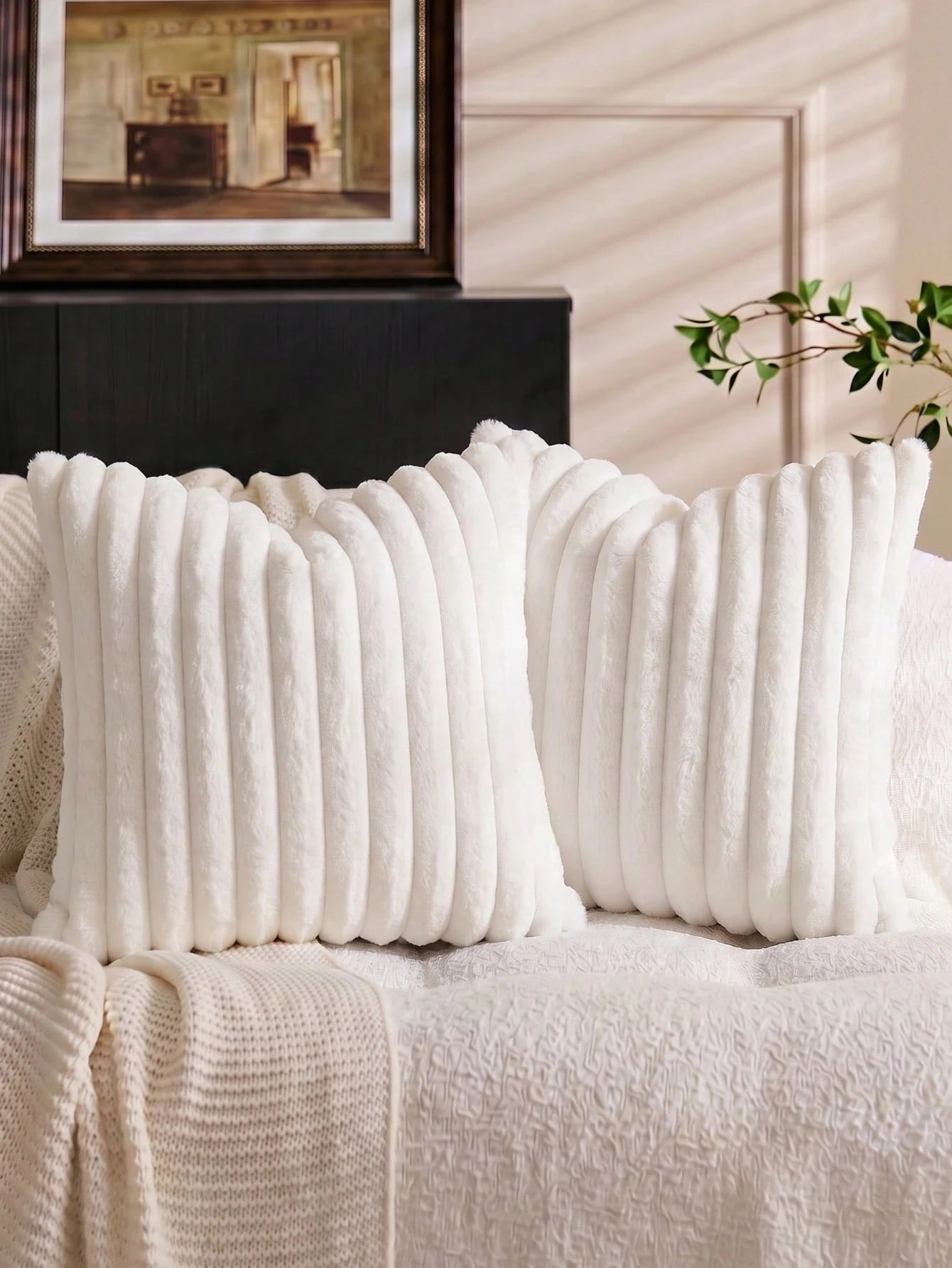 1pc Solid Color Faux Rabbit Fur Pillowcase, Square Cushion Cover, Holiday Home Decor Pillow, Soft & Comfortable Faux Rabbit Fur Fabric, Modern Decorative Sofa, Home Bedroom, Dorm Use