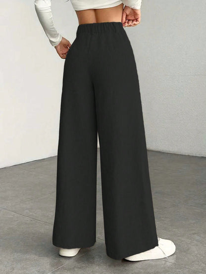 1pc Solid Color Polyester Button Pocket Zipper Pants, Suitable For Daily Wear In Spring, Autumn And Winter Black, High Waisted