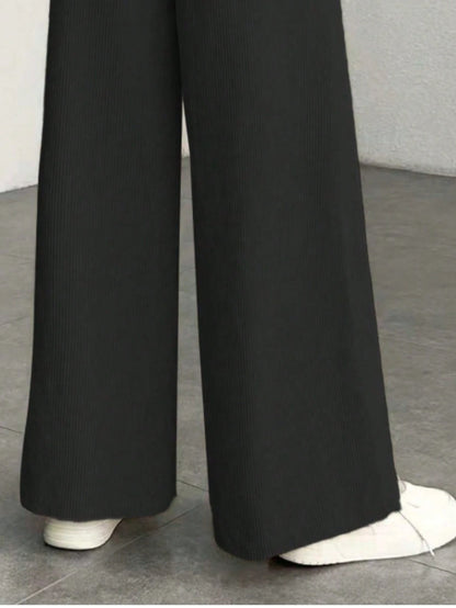 1pc Solid Color Polyester Button Pocket Zipper Pants, Suitable For Daily Wear In Spring, Autumn And Winter Black, High Waisted