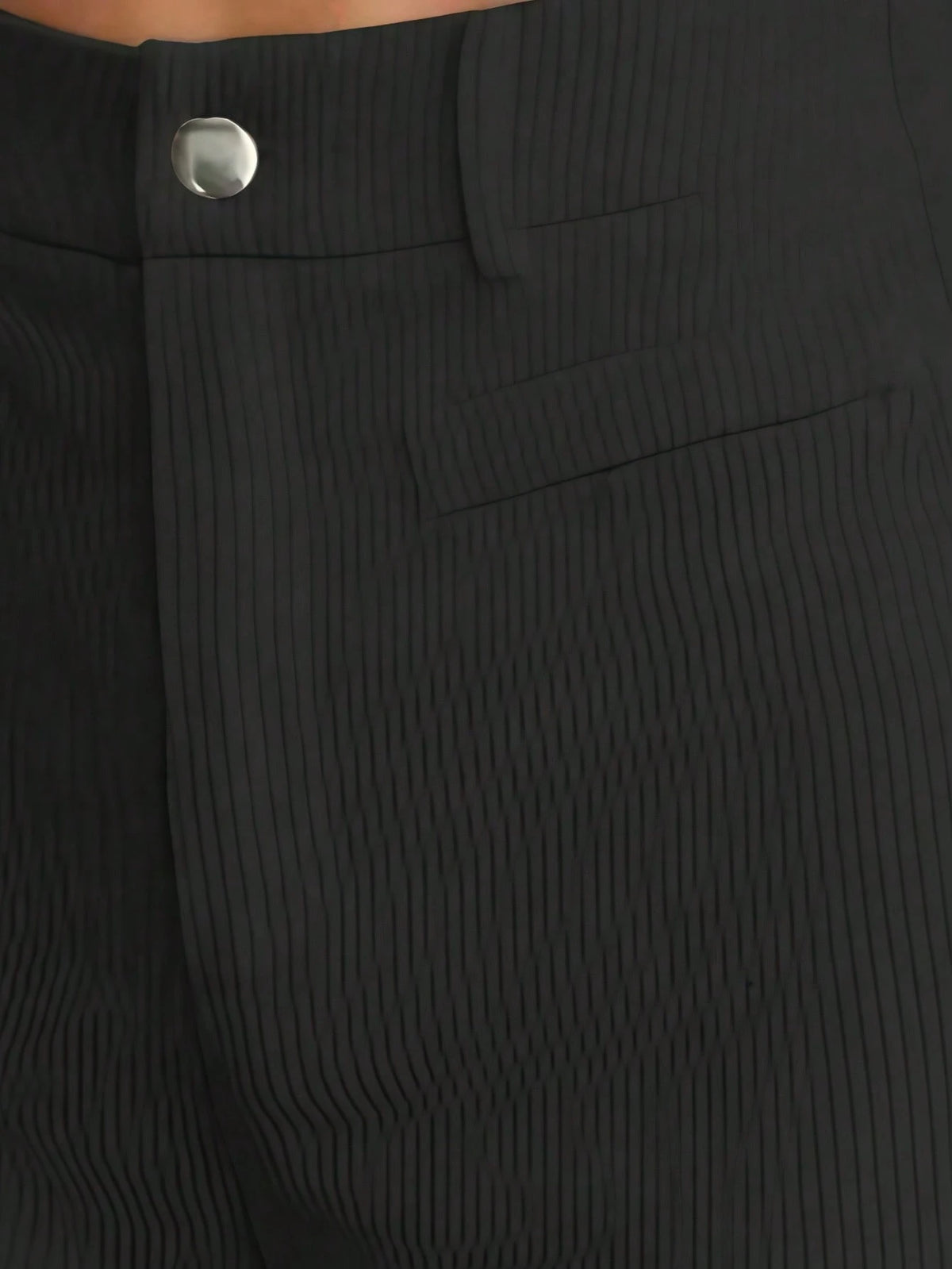 1pc Solid Color Polyester Button Pocket Zipper Pants, Suitable For Daily Wear In Spring, Autumn And Winter Black, High Waisted