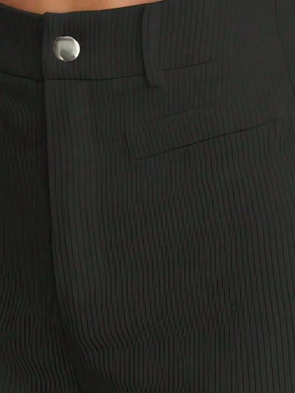 1pc Solid Color Polyester Button Pocket Zipper Pants, Suitable For Daily Wear In Spring, Autumn And Winter Black, High Waisted