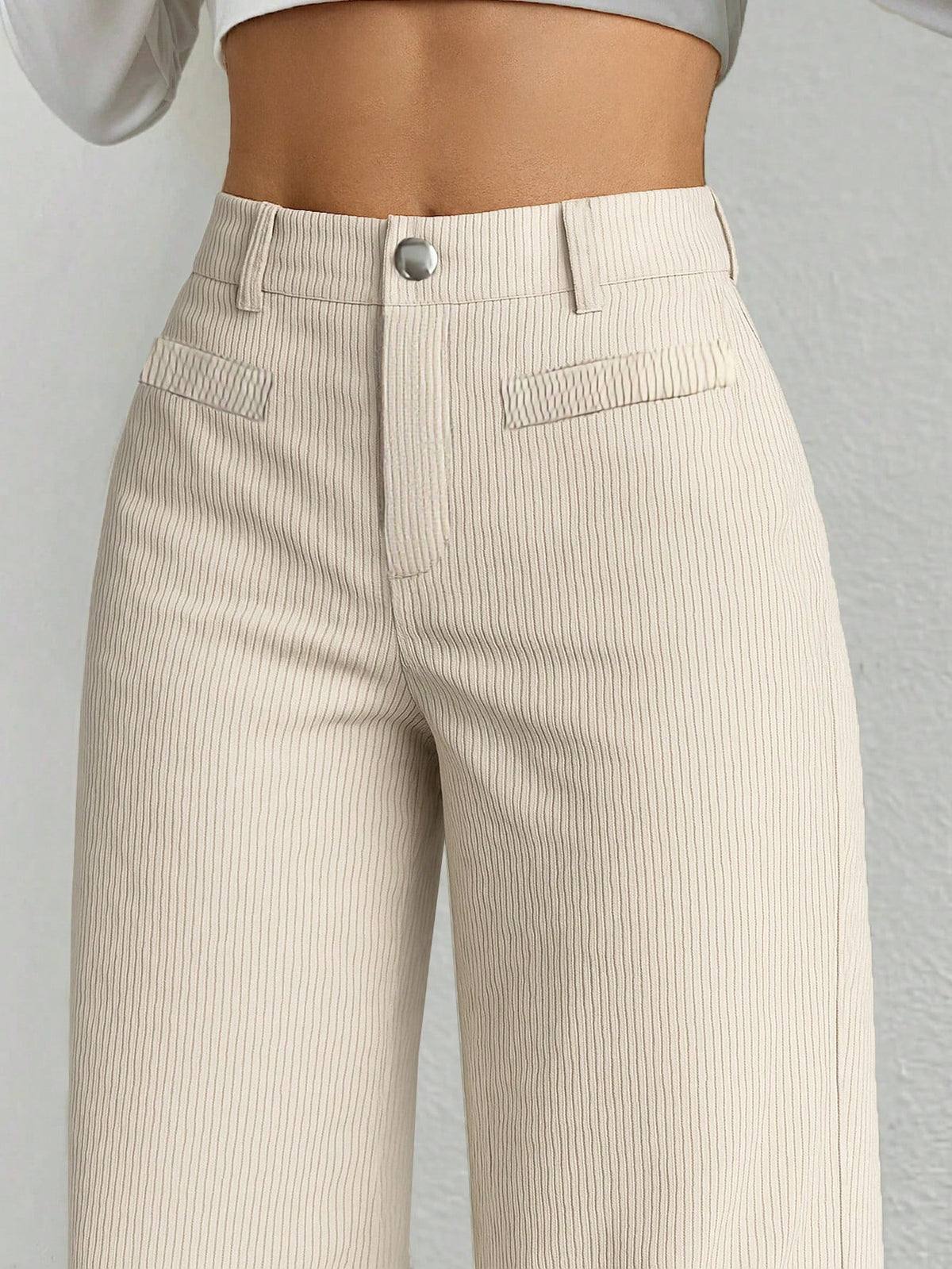 1pc Solid Color Polyester Button Pocket Zipper Pants, Suitable For Daily Wear In Spring, Autumn And Winter Black, High Waisted