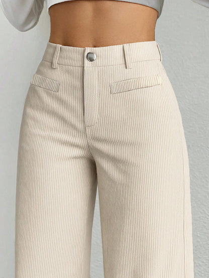 1pc Solid Color Polyester Button Pocket Zipper Pants, Suitable For Daily Wear In Spring, Autumn And Winter Black, High Waisted