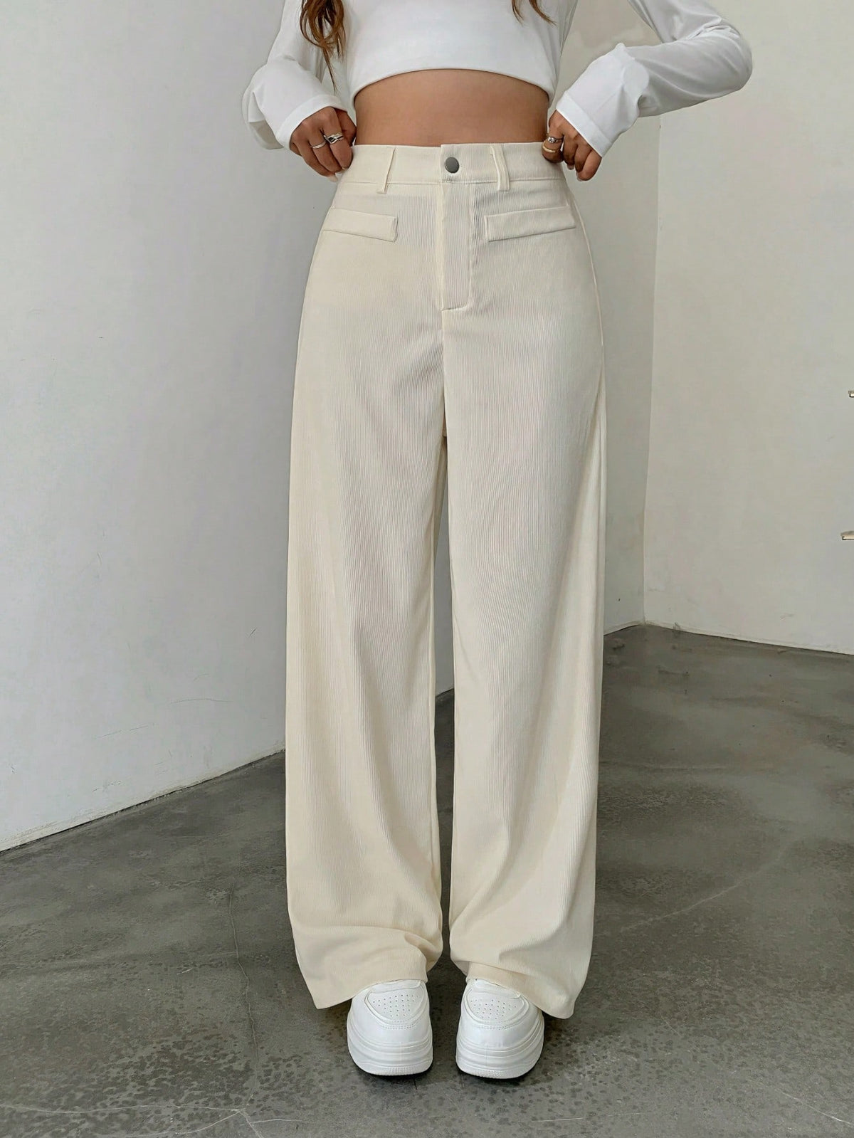 1pc Solid Color Polyester Button Pocket Zipper Pants, Suitable For Daily Wear In Spring, Autumn And Winter Black, High Waisted