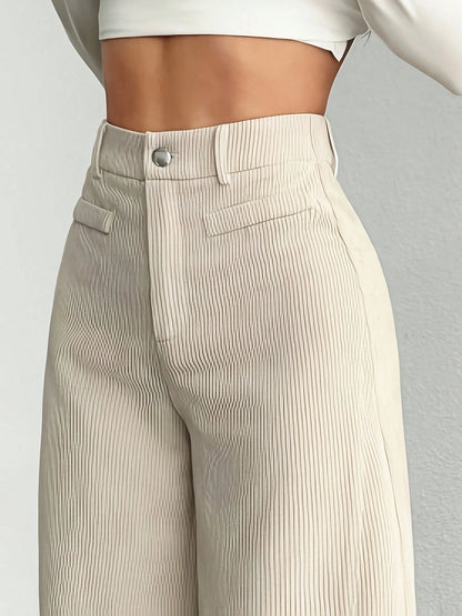 1pc Solid Color Polyester Button Pocket Zipper Pants, Suitable For Daily Wear In Spring, Autumn And Winter Black, High Waisted